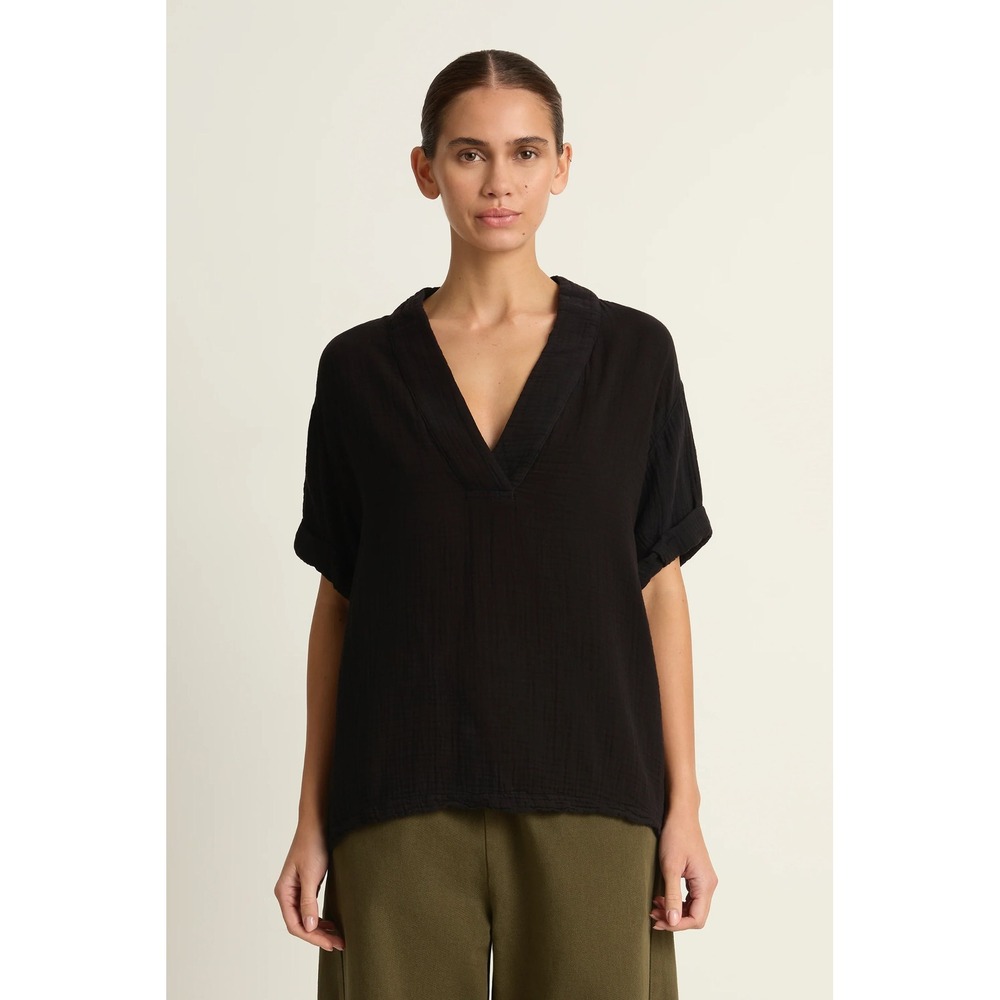 Xirena Avery Cotton Gauze Blouse V-Neck Black Size Small‎